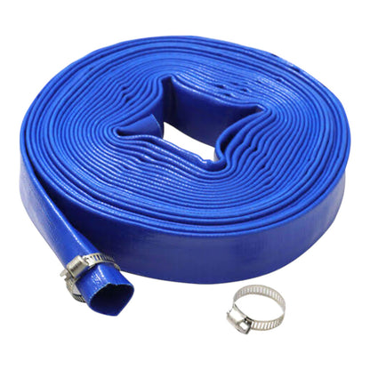 A coiled blue hose with a metal clamp connector and a separate silver clamp, shown on a plain white background.