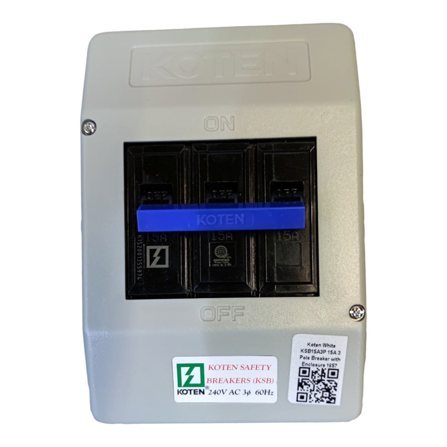 Koten 15A 3 Pole Circuit Breaker 220V with Enclosure