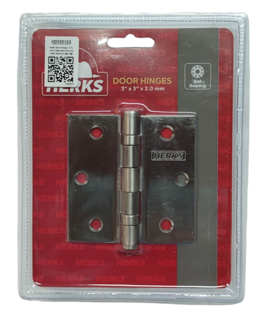 Door Hinges 3" x 3" x 2.0 mm Ball Bearing Stainless Metal Satin Stainless Finish HD5001SS ( Herks)