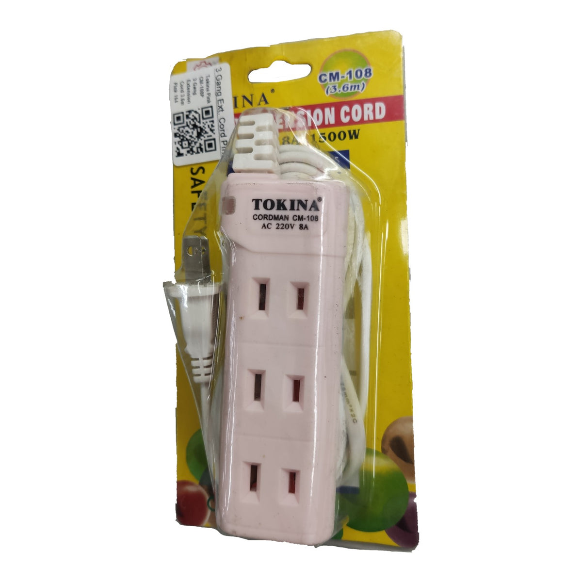 Tokina Extension Cord 3.6 Meters 3 Gang Flat Pin, 3 Meters Extension Cord 3 Socket Flat Pin Receptacle