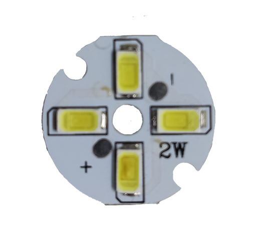 2W LED chip for lighting projects with four yellow LED diodes on a round white board