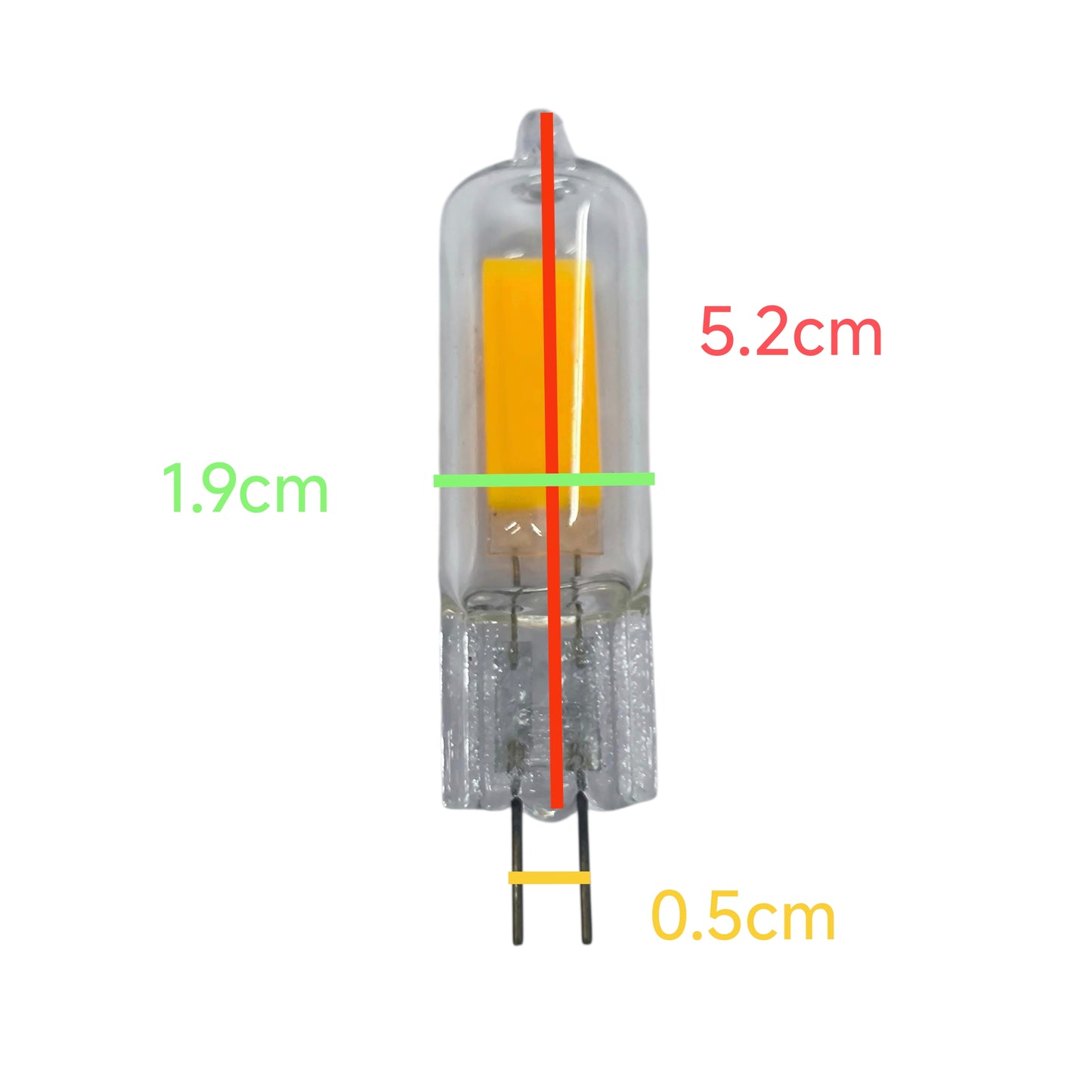 Denko 2W LED G4 bulb 12V warm white with dimensions 5.2cm height and 1.9cm width