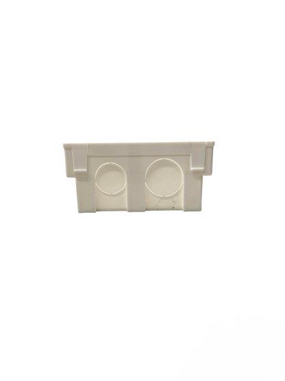 White 2x4 utility box white electrical circuitry part with two circular knockouts