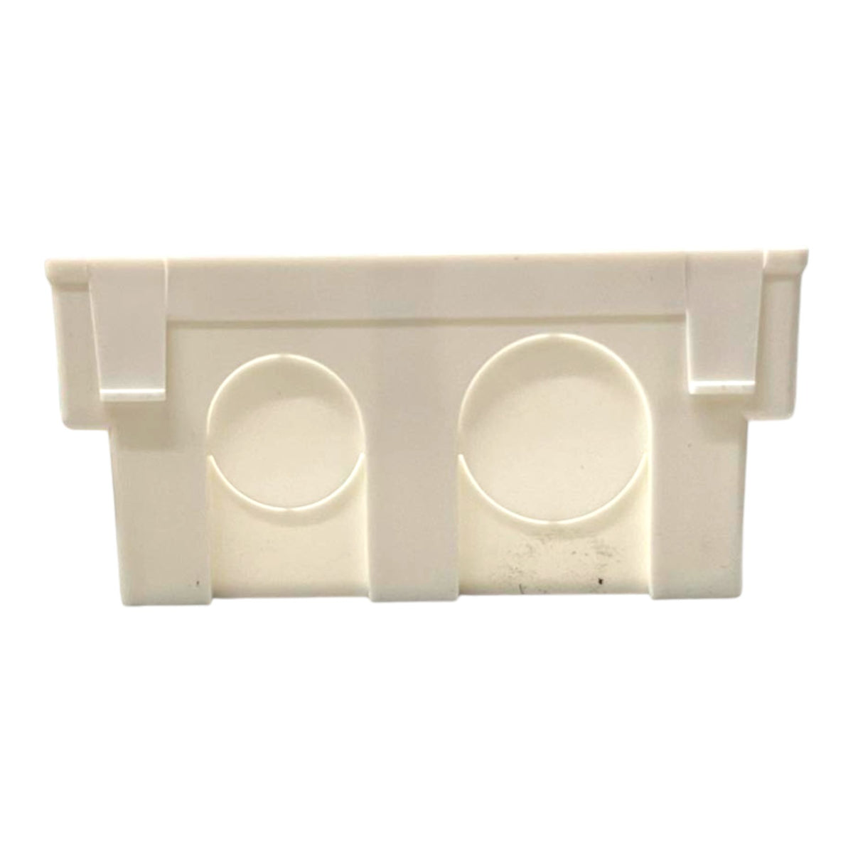 A white plastic double-dish holder or tray insert with two circular cutouts, shown against a plain white background.