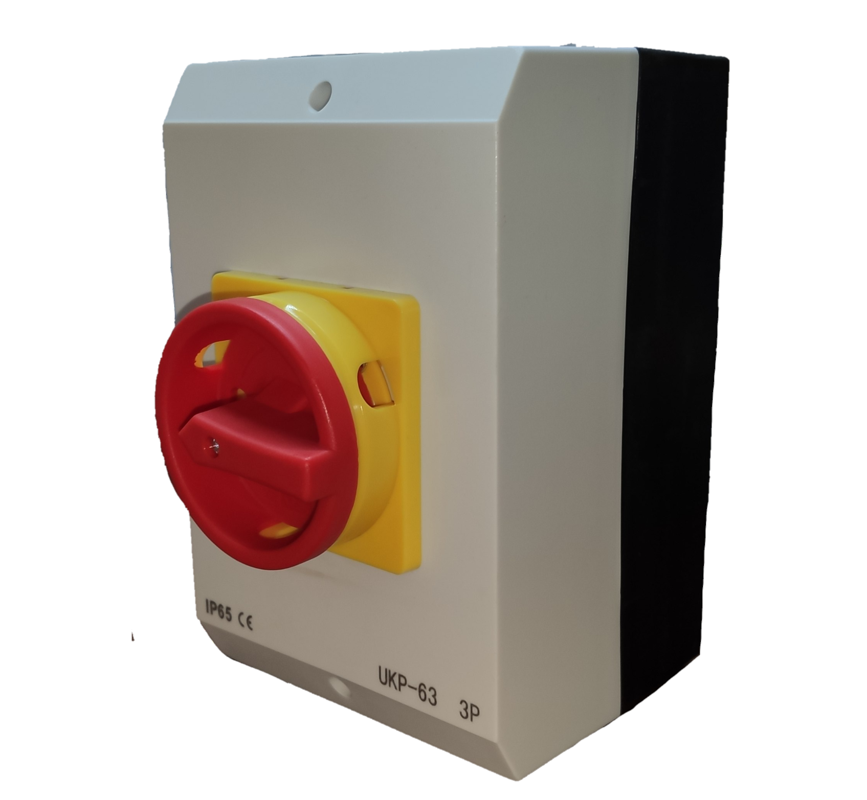 Grippes 3 pole 63A disconnect switch 220V with a red turning handle for safe electrical isolation