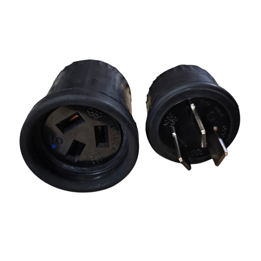 Two black electrical connectors on a white background