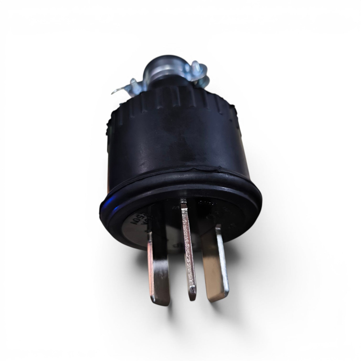 Black electrical plug on a white background