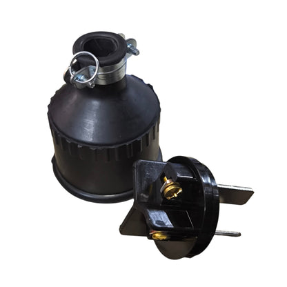 Black mechanical component on a white background