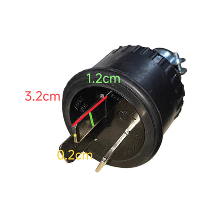 Black electrical connector with labeled dimensions on a white background