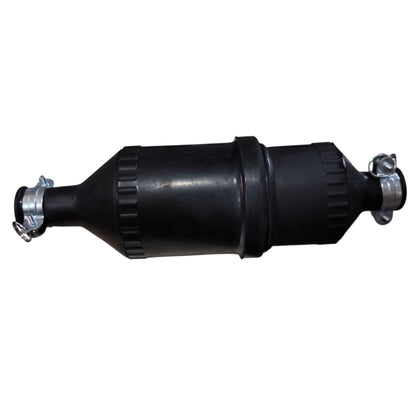 Black metal cylindrical component on a white background