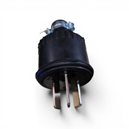 Black electrical plug on a white background