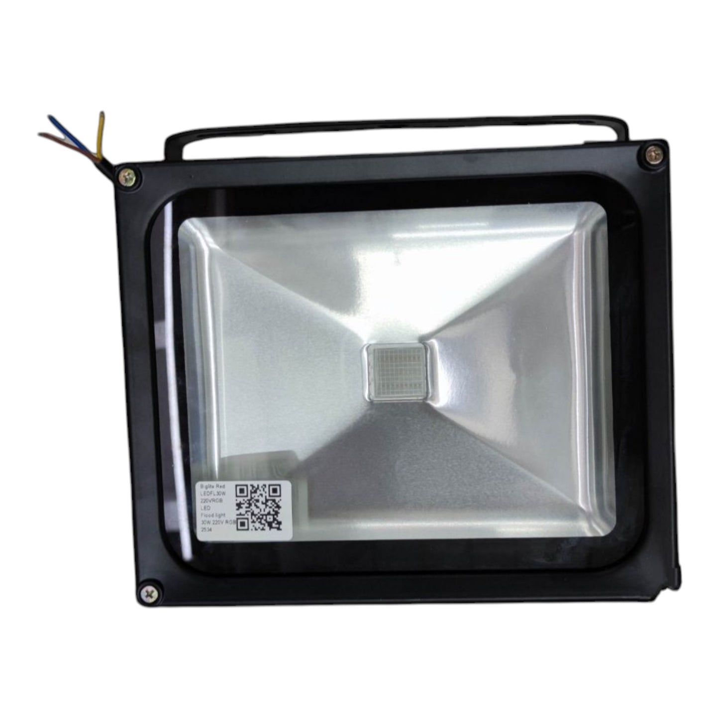 LED flood light with black casing on a white background