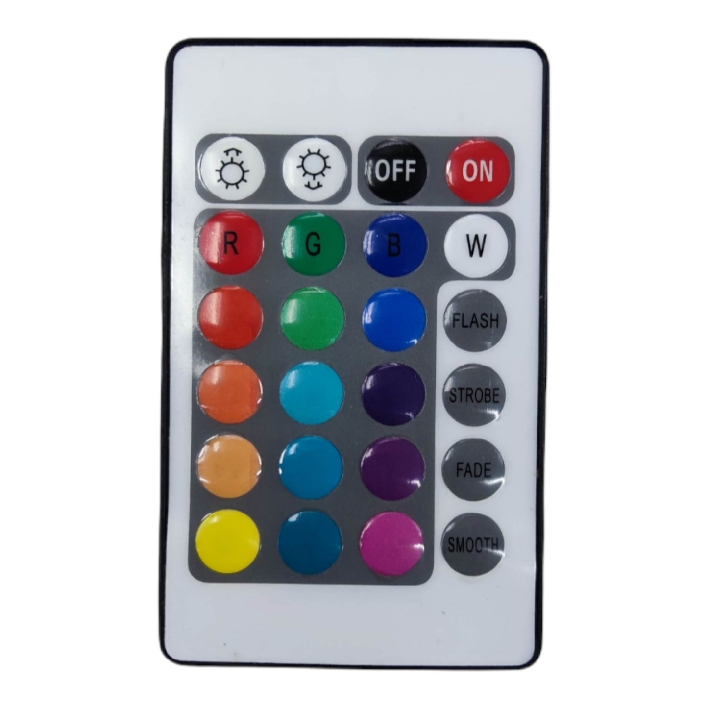 Remote control with color and function buttons on a white background