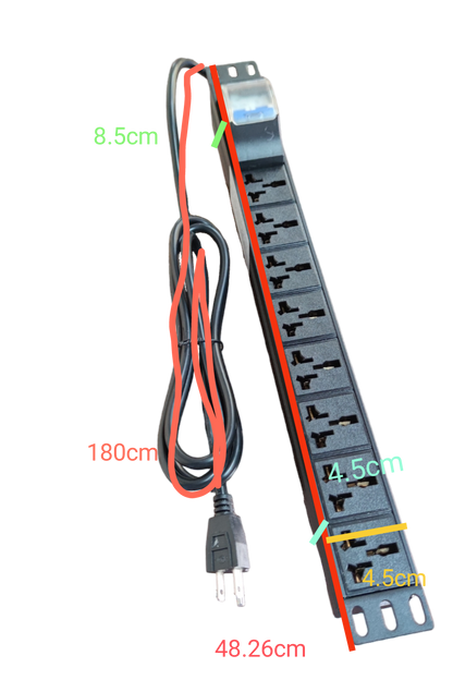 Grippes 32A 250V universal power distribution unit black power strip with multiple outlets and long cord