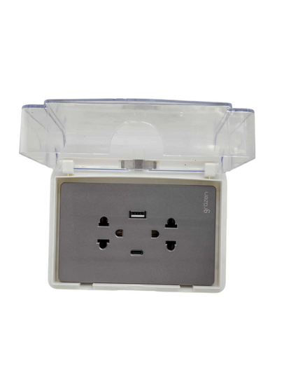 Grazen Weatherproof Plate Cover with Duplex Universal Outlet with Ground 16A 220V with USB-A and USB-C 2100mAh 5VDC