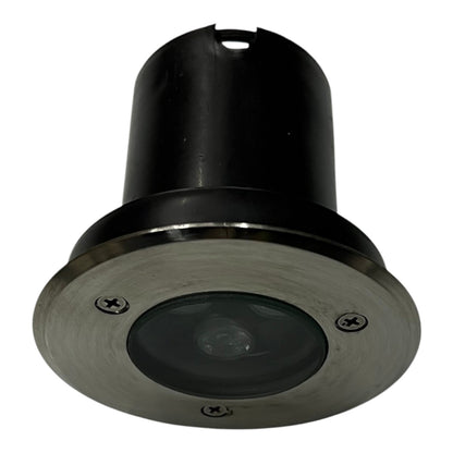 Black and silver outdoor light fixture on a white background