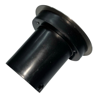 Black cylindrical metal component on a white background