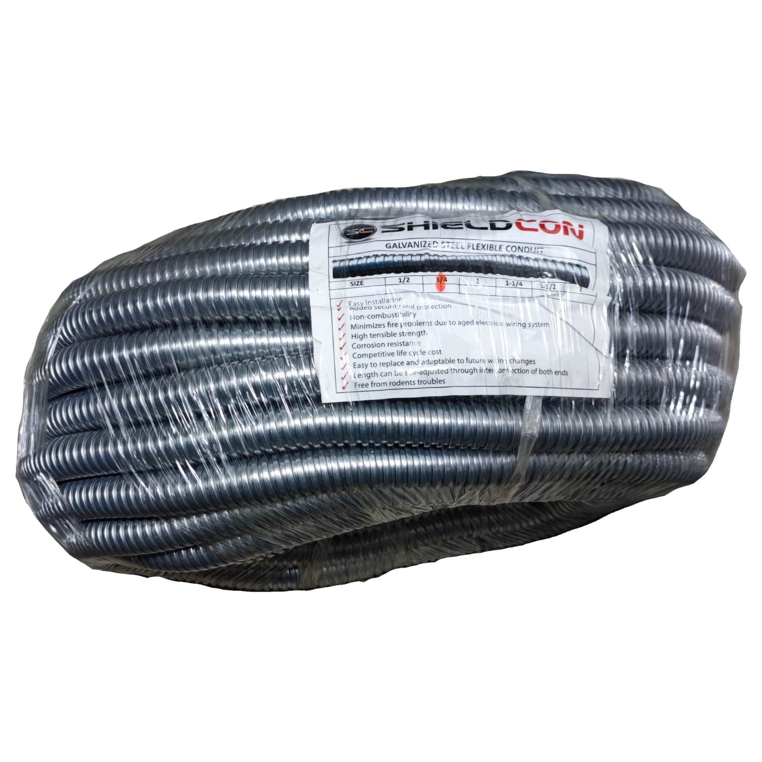 Coiled cable with Shieldcon label on a white background