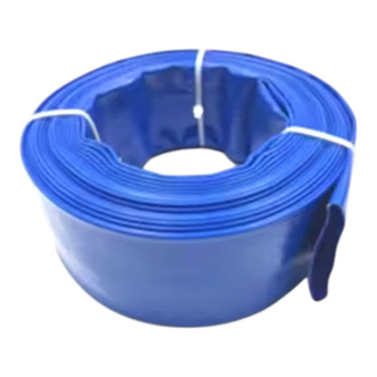 A coiled blue vinyl or rubber hose or strap secured with white ties, shown on a plain white background.