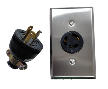 Grippes 30A Twist Lock Wall Outlet with Stainless Plate and Plug 2P+E (3P) 250V (ML-3) "30A Twist Lock Wall Outlet with Stainless (ML-3) XB103S +XB103P+H1G06+H1