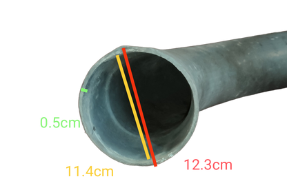 4 inch PVC elbow gray 5mm pipe accessory showing diameter and wall thickness measurements