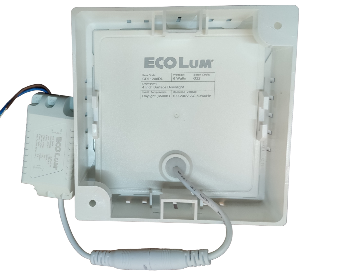 Ecolum 4 inch square 6W LED downlight 220V with wiring and surface mount design for easy installation