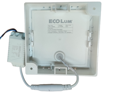 Ecolum 4 inch square 6W LED downlight 220V with wiring and surface mount design for easy installation