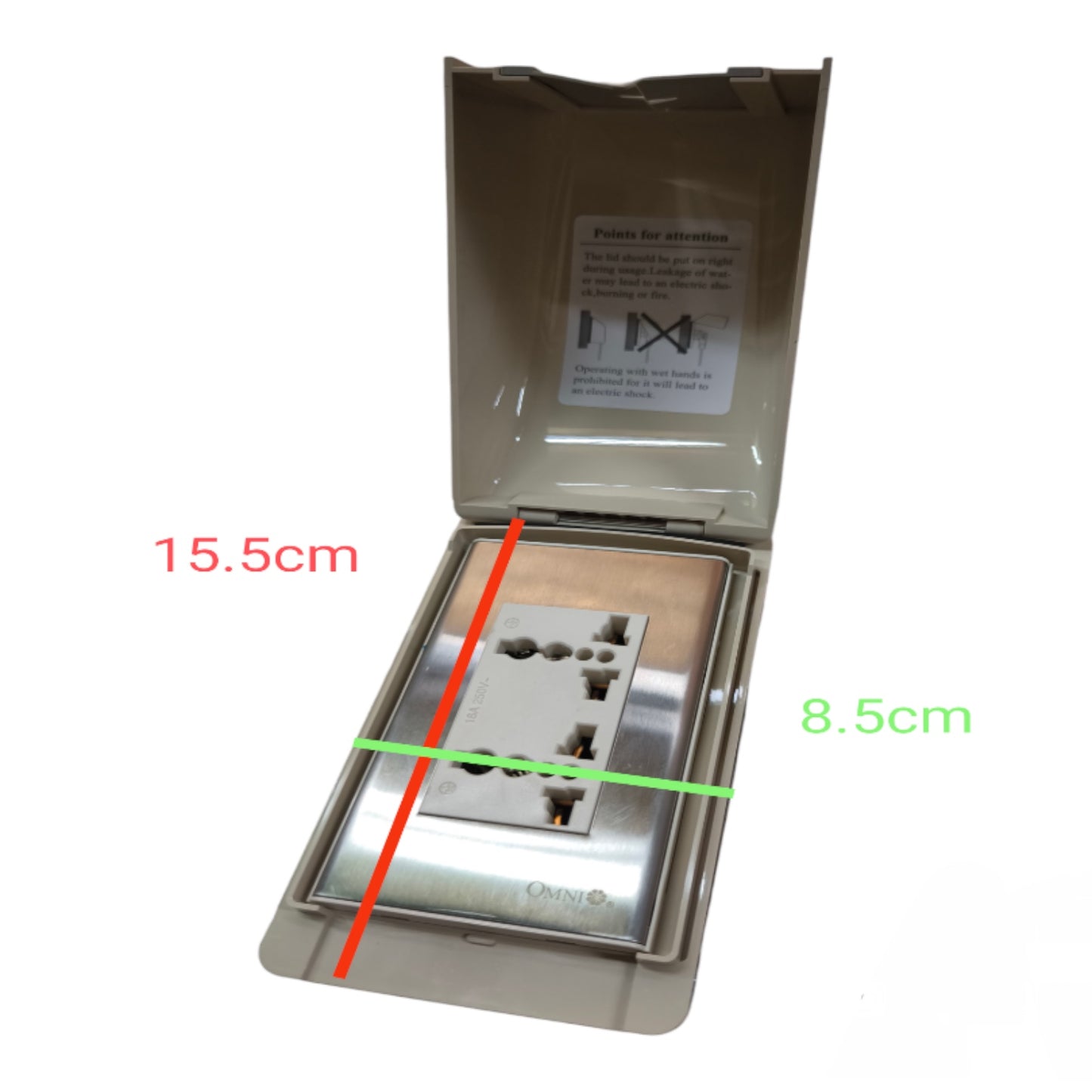 Omni Weatherproof Duplex Universal Outlet 16A 250V with Stainless Plate Cover WPP-601+WWP-113S+WWU-402