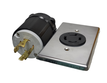 Grippes 20A Twist Lock Outlet with Plate and Plug Type 3P+E (4P) 250V (NEMA L15) WJ6421B and 9221 and BL1520P, Twistlock