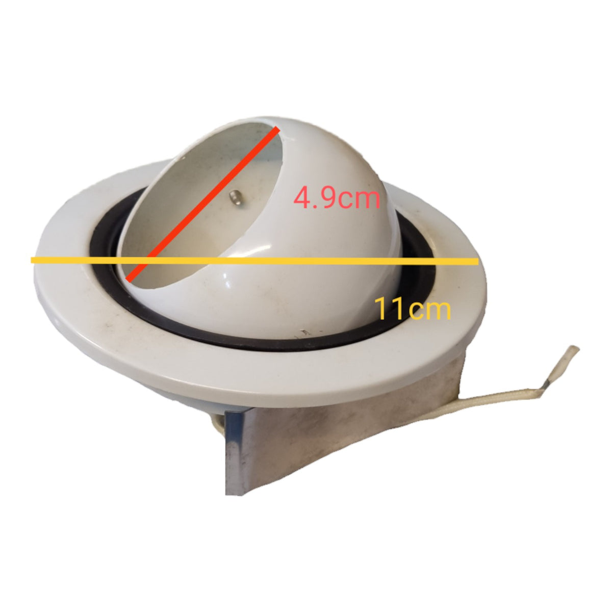 Ventilation fan with measurements on a white background