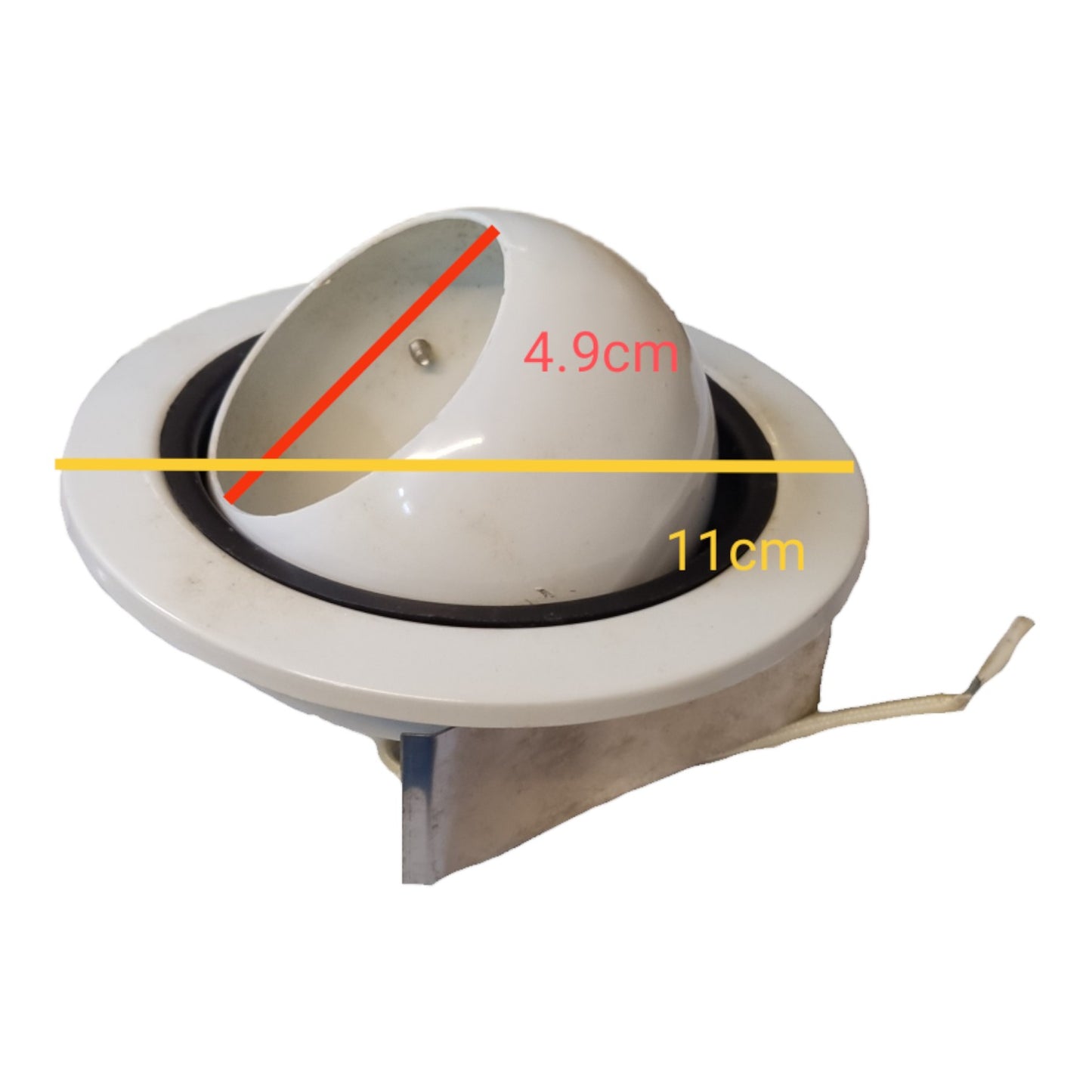 Ventilation fan with measurements on a white background