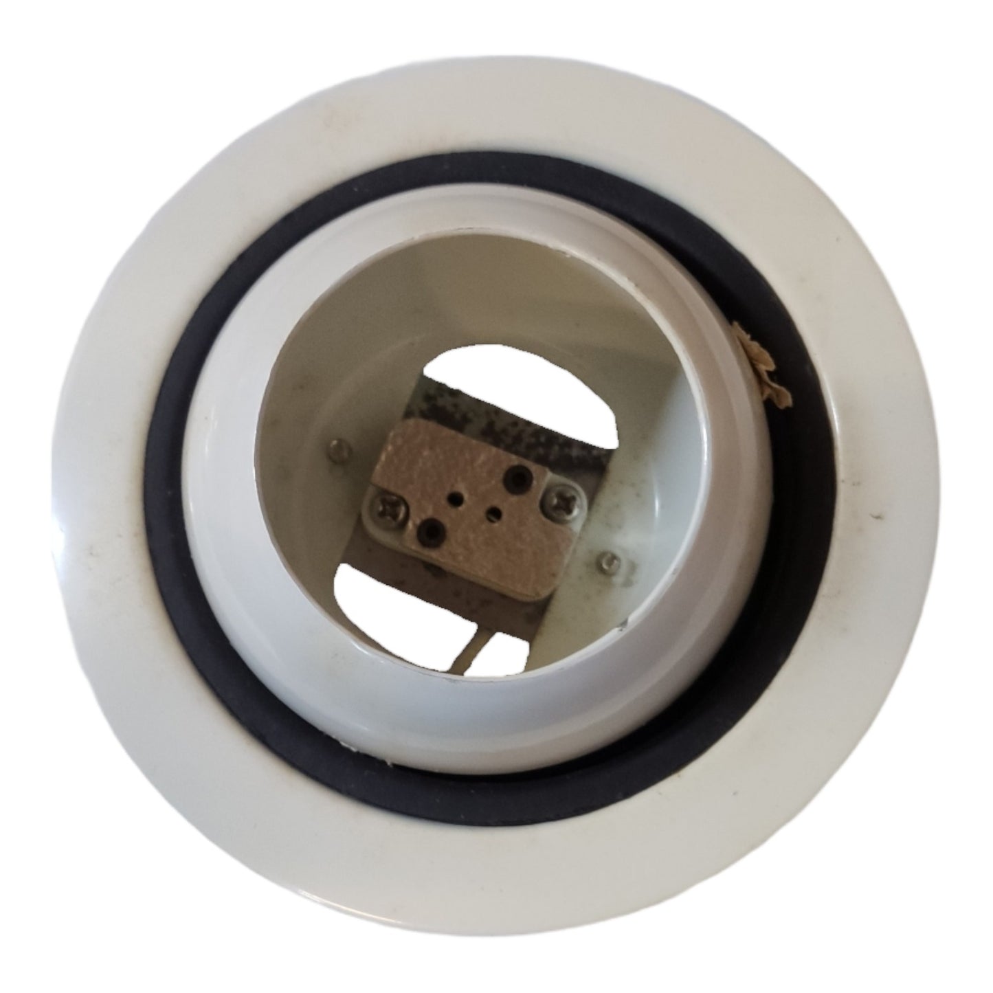 White wheel with a metal hub on a white background