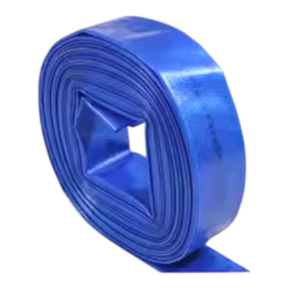 A coiled blue industrial hose or strap with a square-shaped opening, shown on a plain white background.