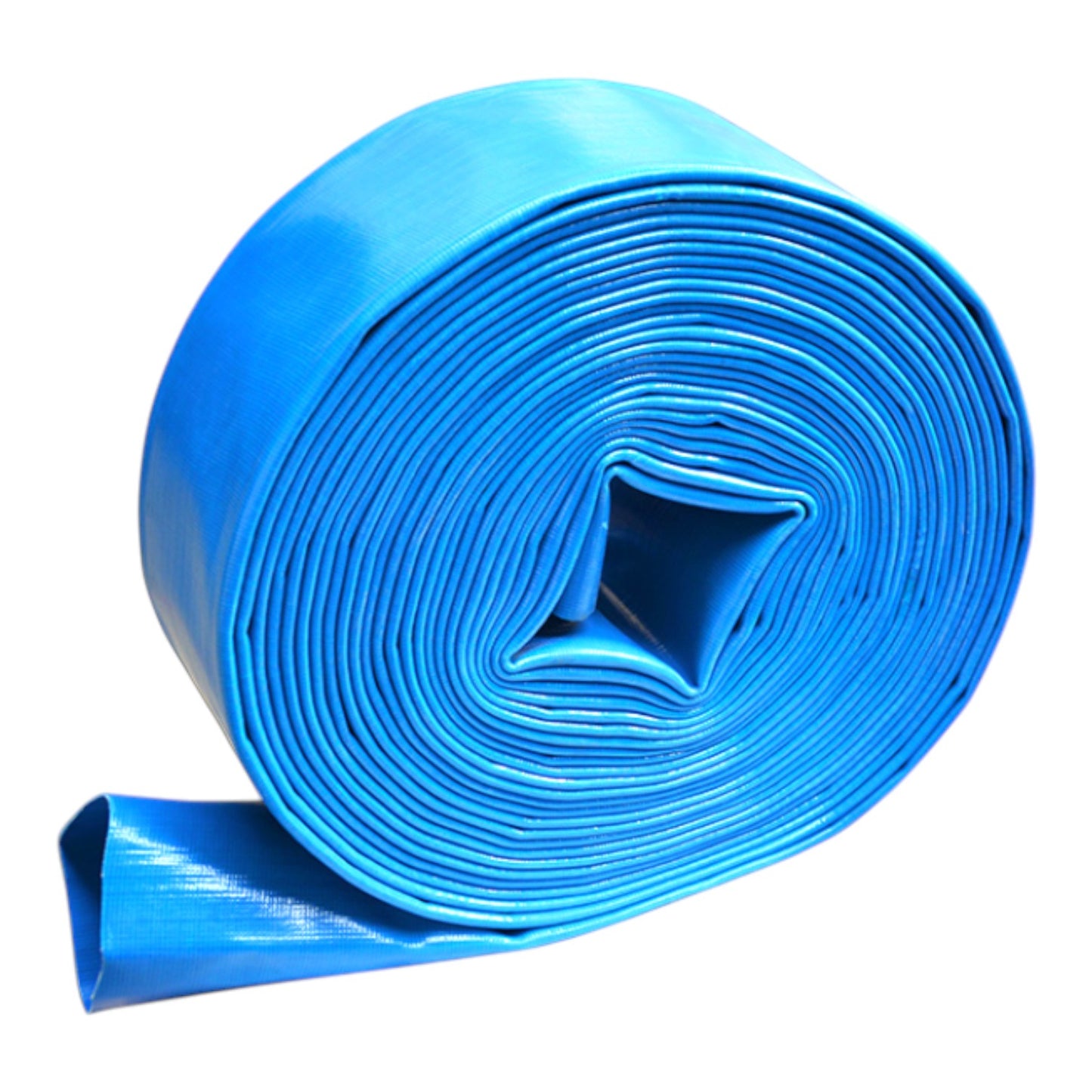 A bright blue roll of flexible foam or matting material with a short strip uncoiled at the bottom left, shown on a plain white background.