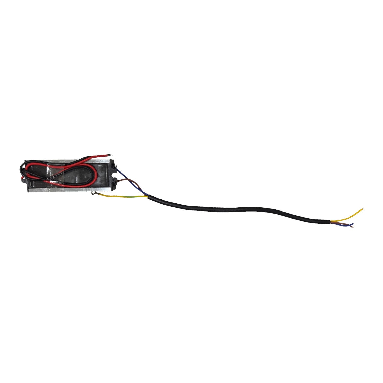 A small electronic component with a black cooling fan and attached wires, shown on a plain white background.