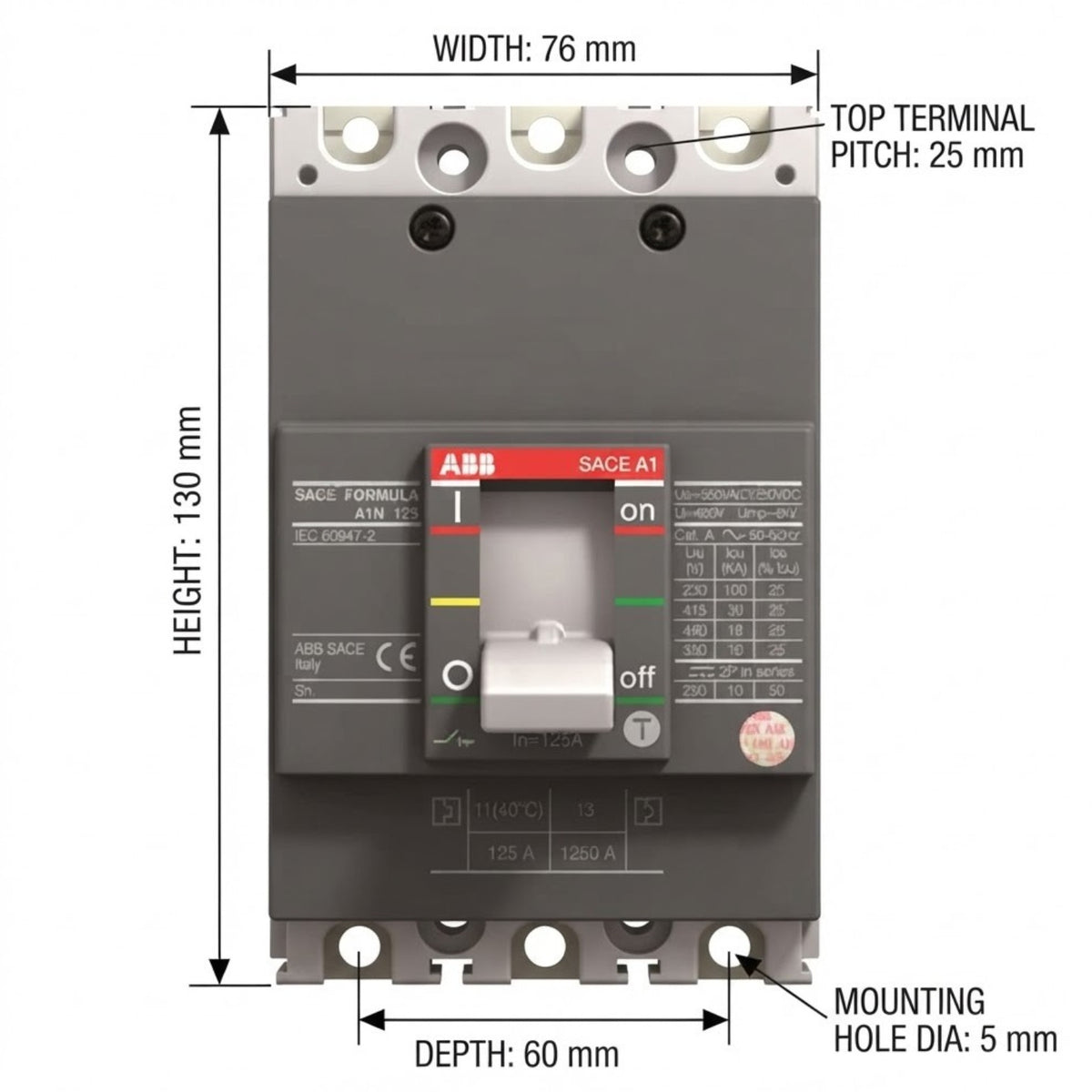 ABB SACE 125A 3P Industrial Circuit Breaker MCCB 125AF 100KAIC 220V SACE A1N125AF-3P125A