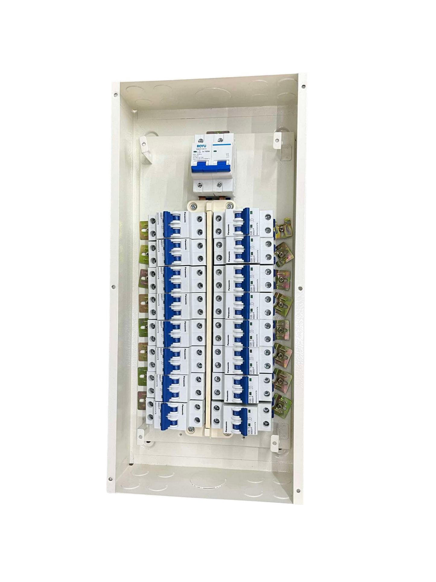 Panel Board 125A 2 Pole Miniature Circuit Breaker Main ( Royu) with 16 Branches 2pole Miniature Circuit Breaker ( Pansonic)