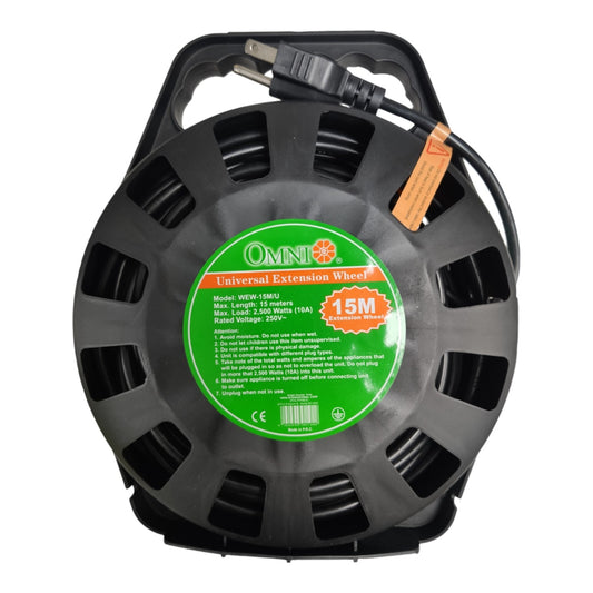 Omni 3 Gang Extension Cord Wheel Type 15 Meters Universal outlet Extension with Safety Breaker WEW-15M/U