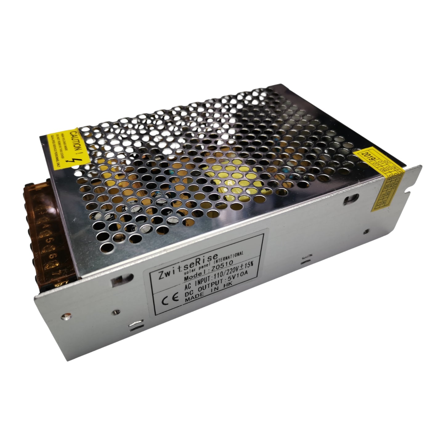 ZwitseRise 5V 10A regulated power supply unit with metal casing and ventilation for heat management