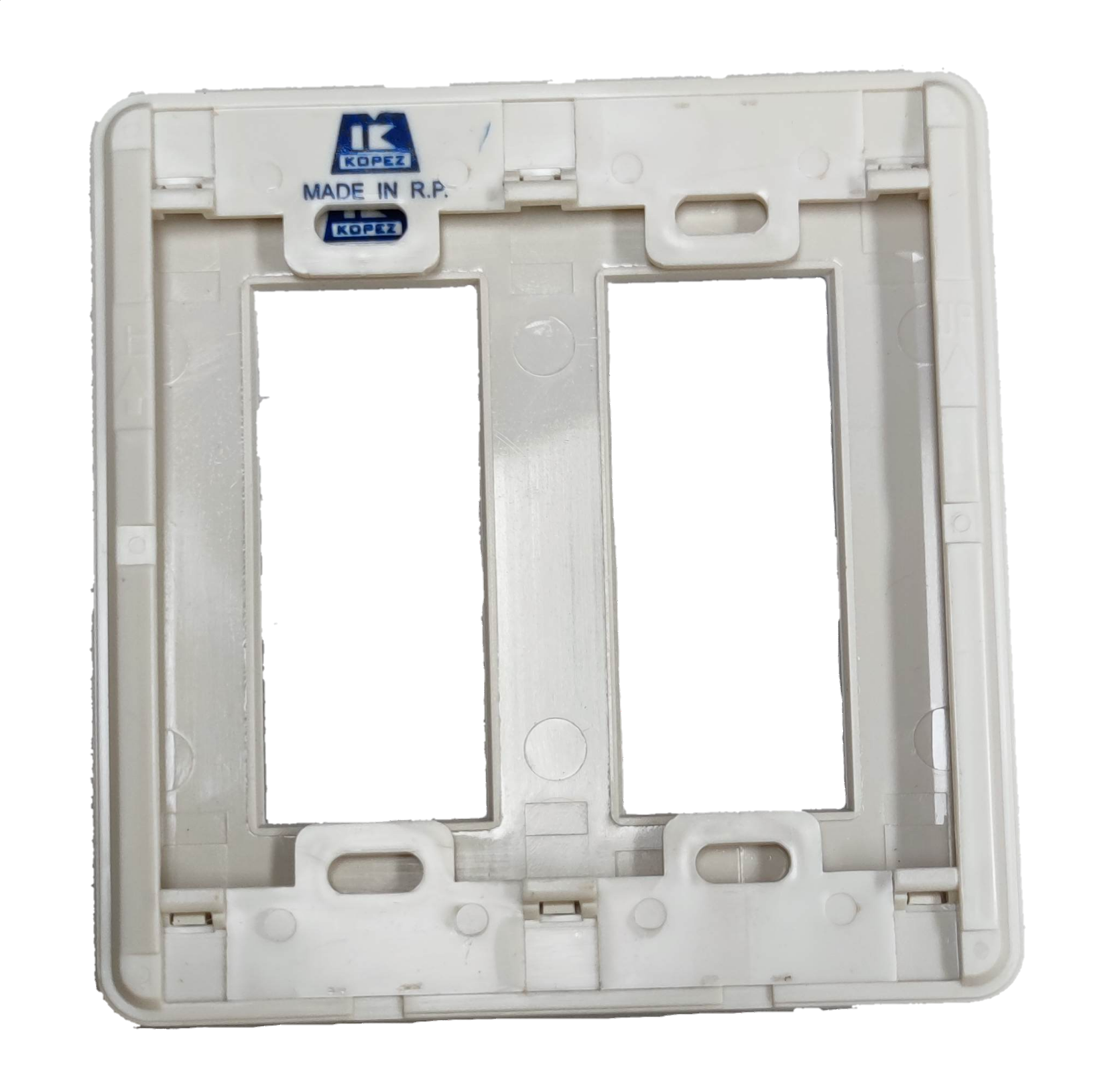 Kopez 6 gang switch plate cover in white, designed for multiple switch configurations