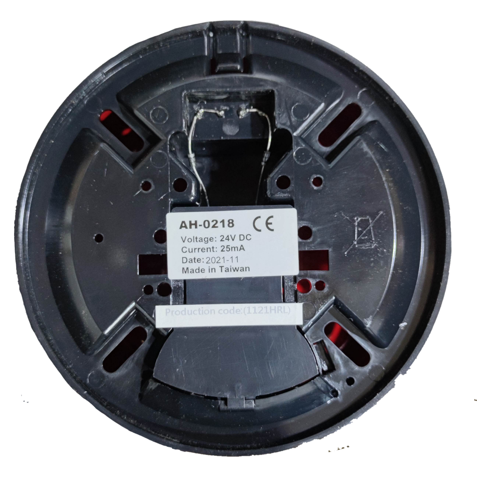 Horing Lih 6 inch fire alarm bell 24V DC base with wiring and label details