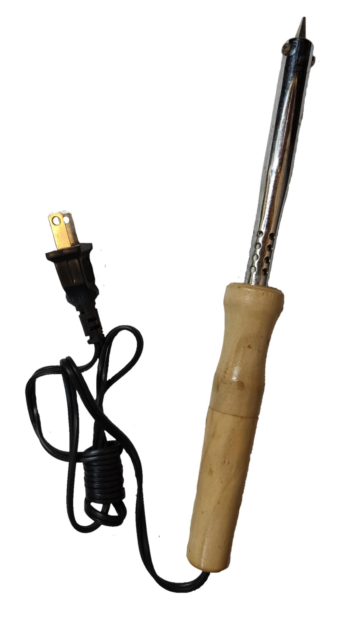 60W soldering iron with wooden handle and metal tip with attached power cord