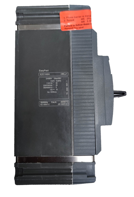 Schneider 60A 1 Pole Industrial Circuit Breaker 25KAIC EasyPact with black casing and red warning label