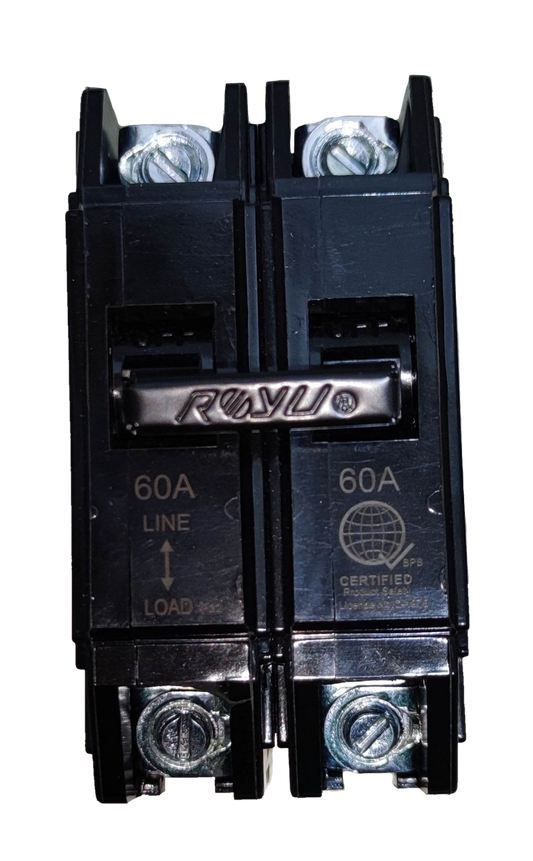Royu 60A Circuit Breaker 2 Pole Single Phase 220V Bolt On with Mechanical Lugs RCBB60-60