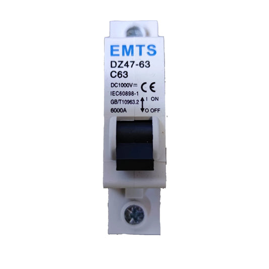 EMTS 63A 1P DC Miniature Circuit Breaker 1000V DC DIN Rail Type Solar DC Breaker 3SB1-63C631000V
