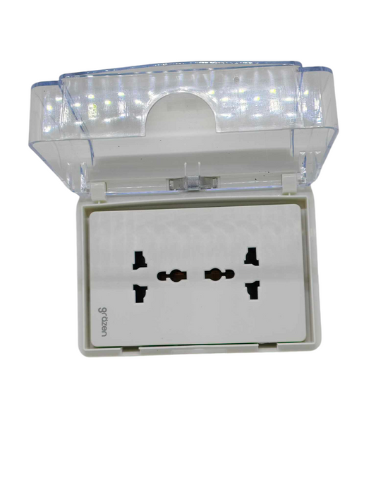 Grazen Weatherproof Plate Cover with Duplex Universal Outlet with Ground 16A 220V Available in Grey, Black, White and Gold