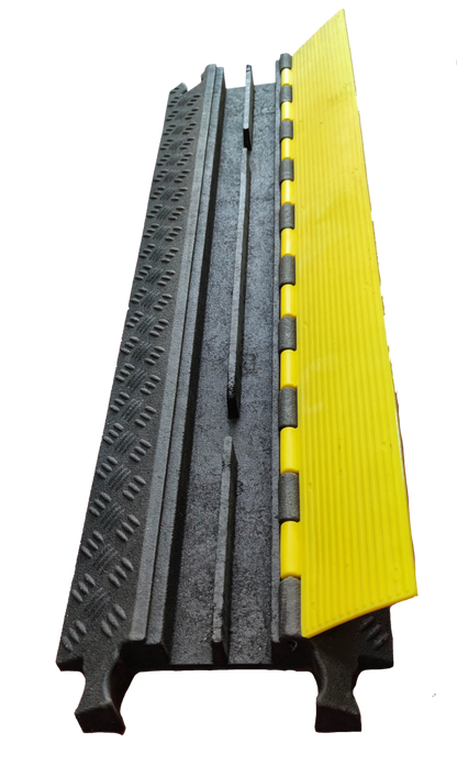 Grippes Ramp Cable Protector 2 Channel, 1 Meter x 27cm x 5cm, Cable Rubber Ramp Can be attached with 90 degrees Bend
