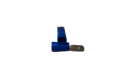 6mm male and female spade lugs in blue for secure electrical connections.