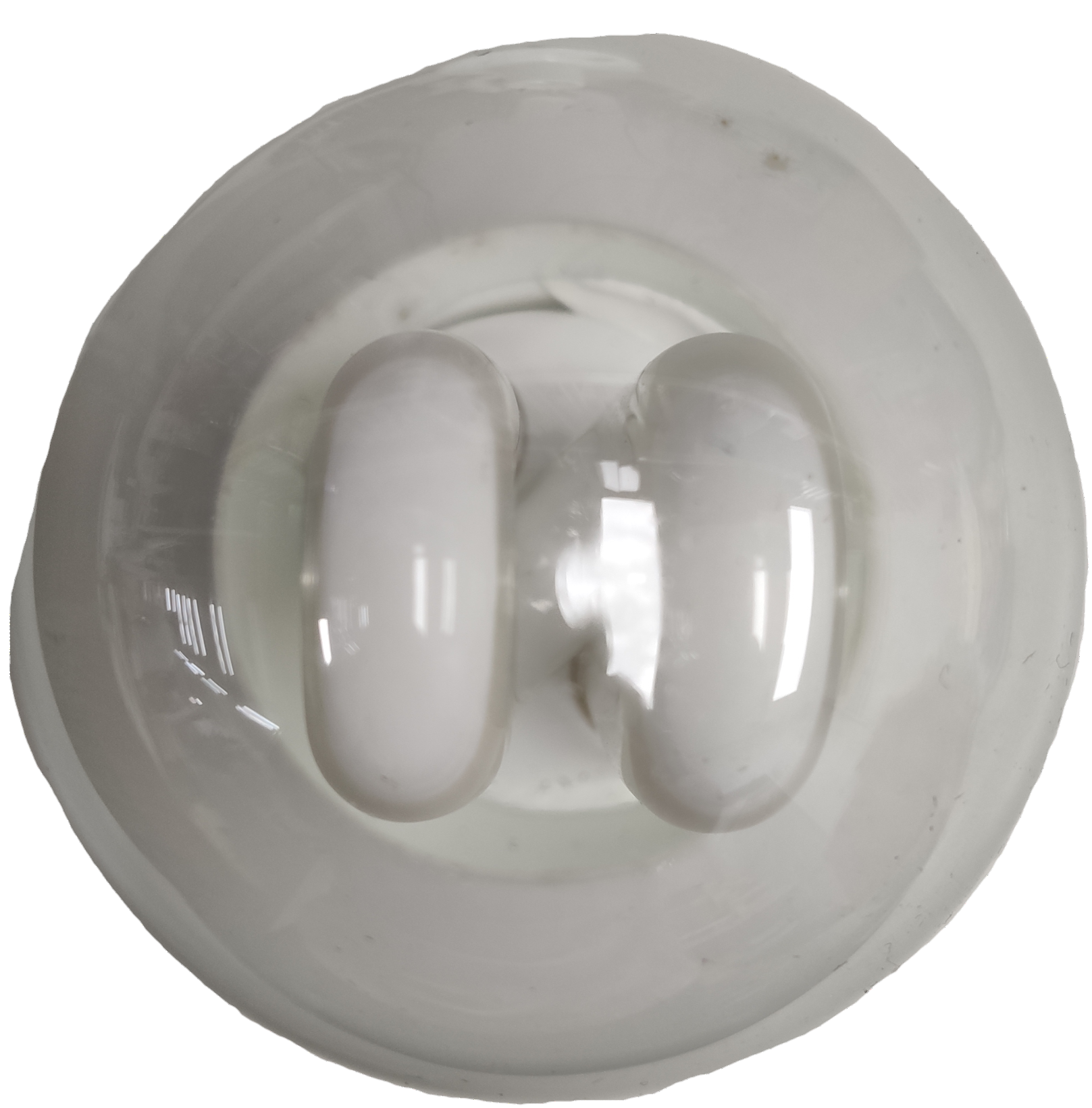 Top view of Megaman 6W Blue CFL Round 220V E27 compact fluorescent bulb showing spiral tube design
