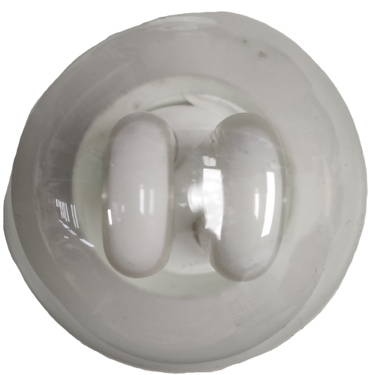 Top view of Megaman 6W Blue CFL Round 220V E27 compact fluorescent bulb showing spiral tube design